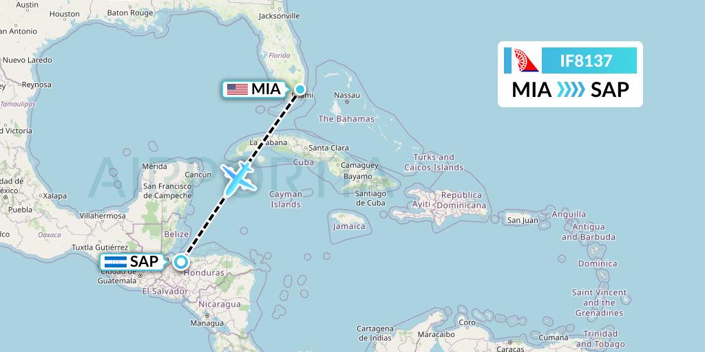 IF8137 Fly Baghdad Flight Map: Miami to San Pedro Sula