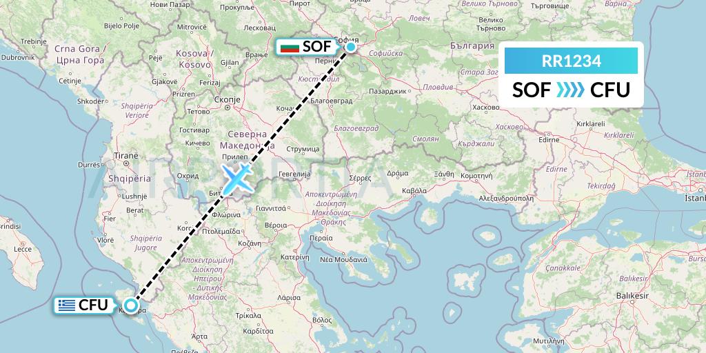 RR1234 Royal Air Force Flight Map: Sofia to Corfu