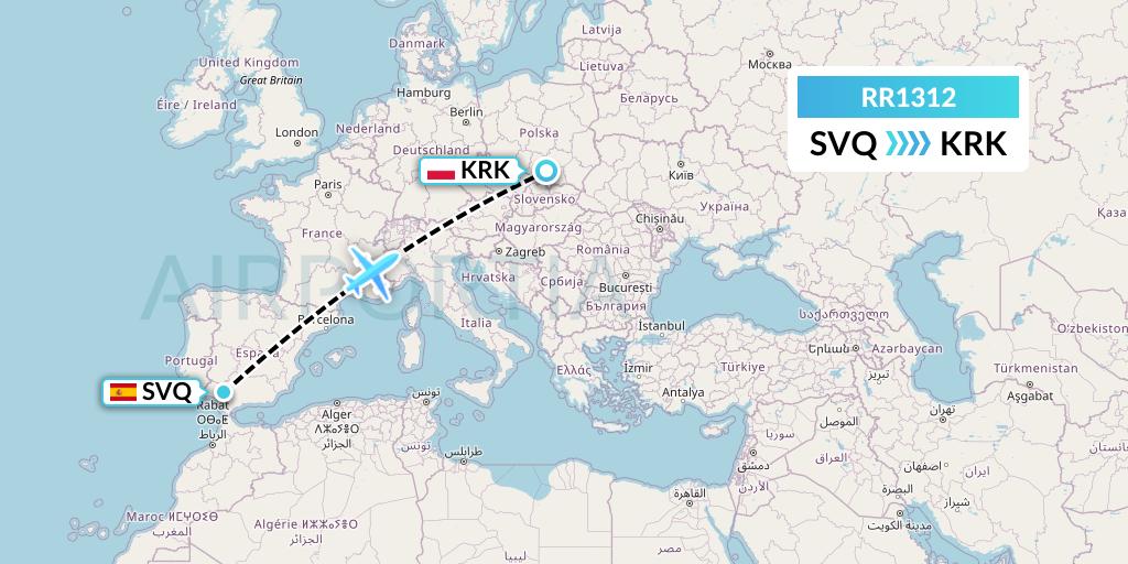 RR1312 Royal Air Force Flight Map: Seville to Krakow
