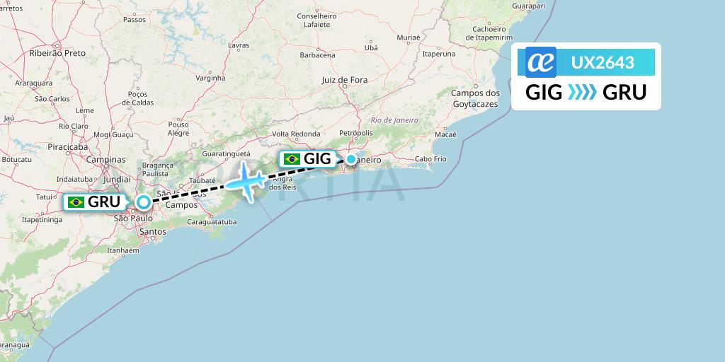 UX2643 Air Europa Flight Map: Rio de Janeiro to Sao Paulo