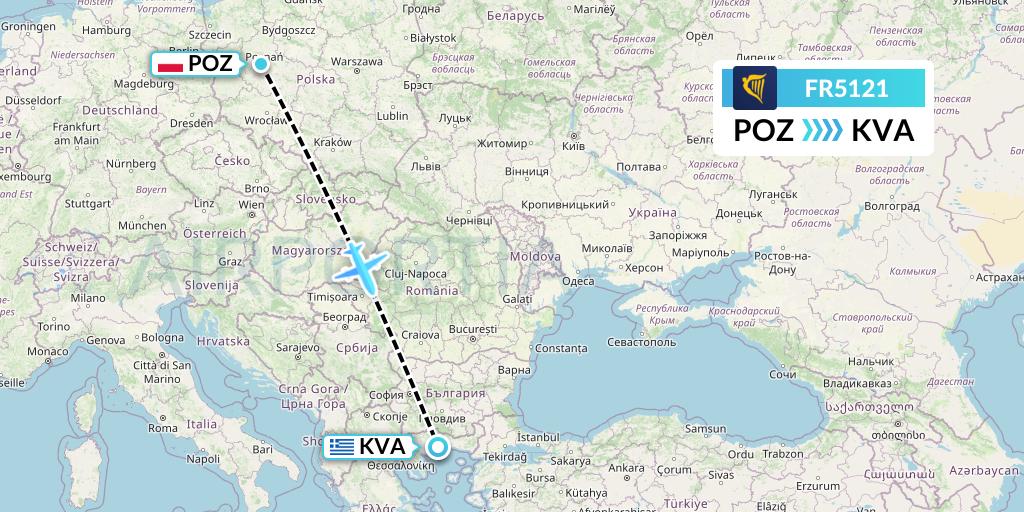 FR5121 Ryanair Flight Map: Poznan to Kavala