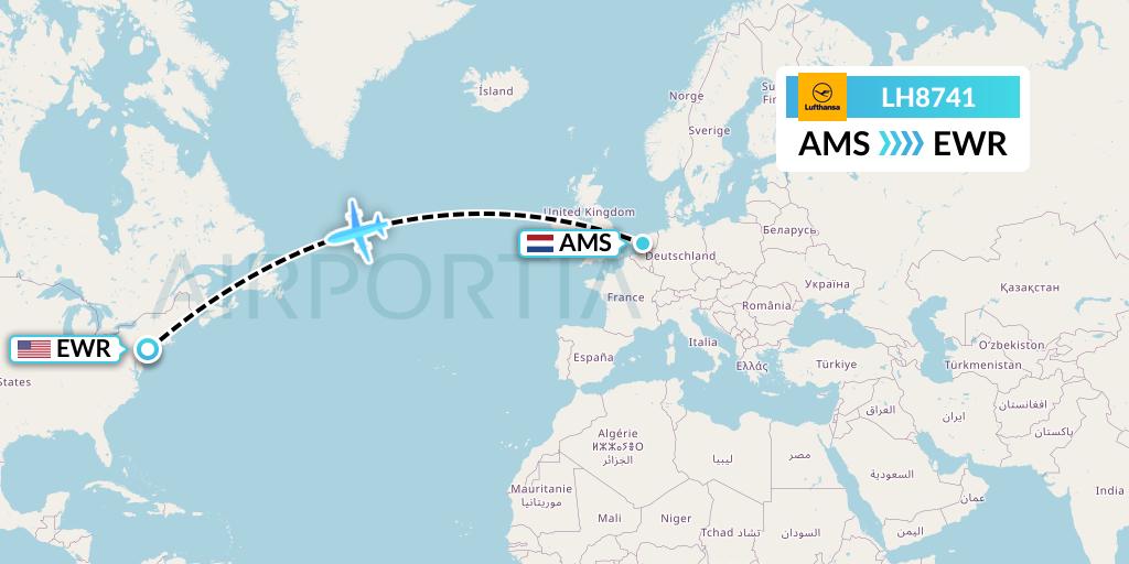 LH8741 Lufthansa Flight Map: Amsterdam to New York