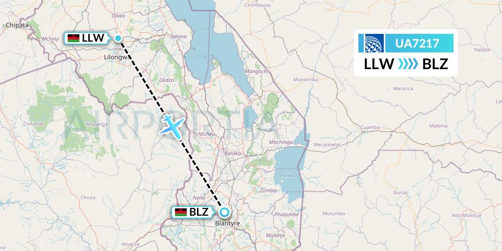 UA7217 United Airlines Flight Map: Lilongwe to Blantyre