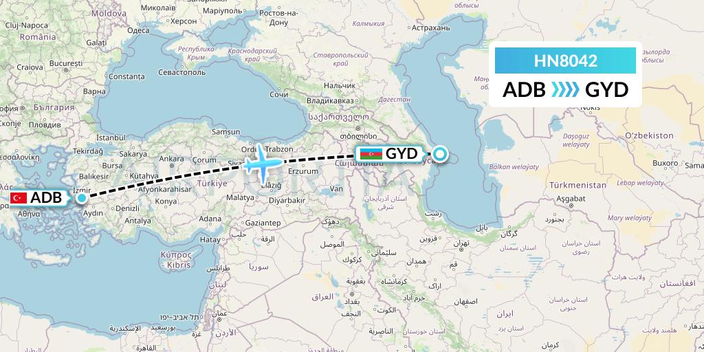 HN8042 Uab Heston Airlines Jsc Heston Airl Flight Map: Izmir to Baku