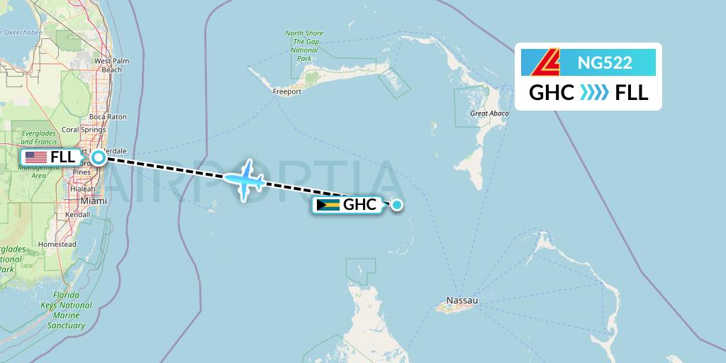 NG522 Aero Contractors Flight Map: Bahamas to Fort Lauderdale