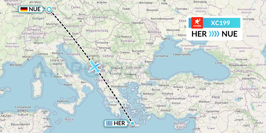 XC199 Corendon Airlines Flight Map: Heraklion to Nurnberg