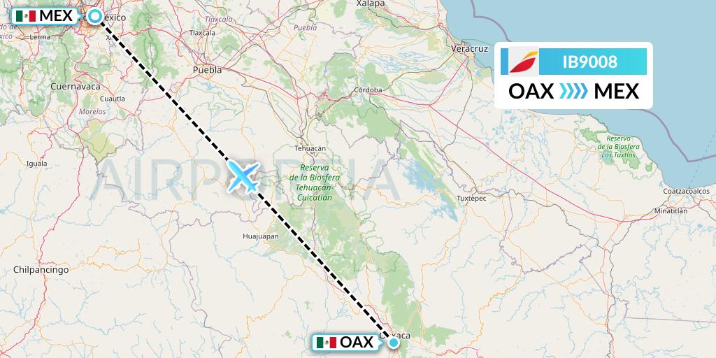 IB9008 Iberia Flight Map: Oaxaca to Mexico City