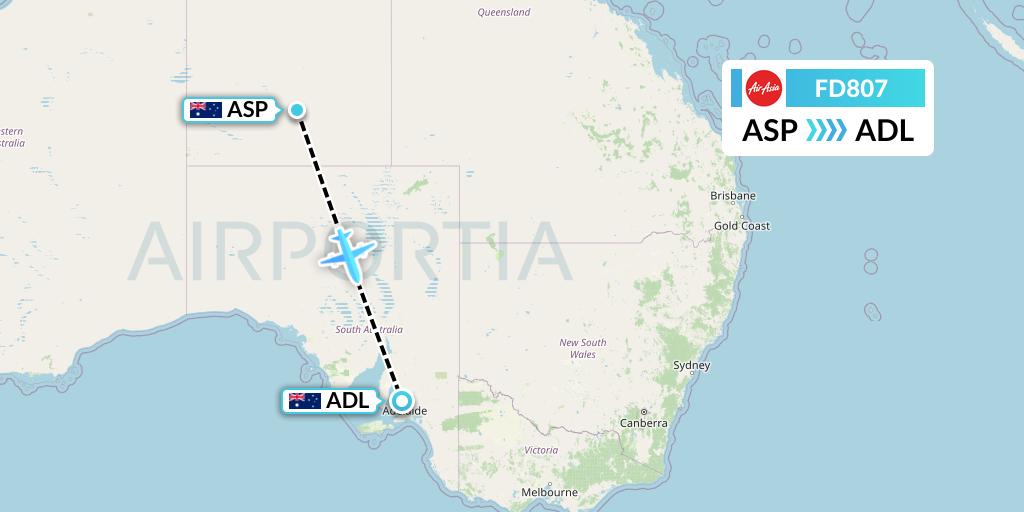 FD807 Thai AirAsia Flight Map: Alice Springs to Adelaide