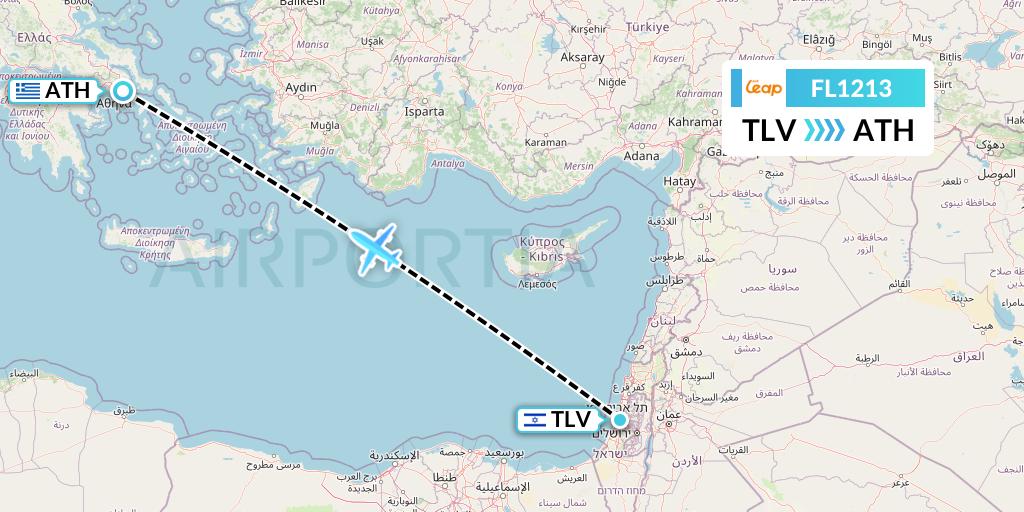 FL1213 AirTran Flight Map: Tel Aviv to Athens