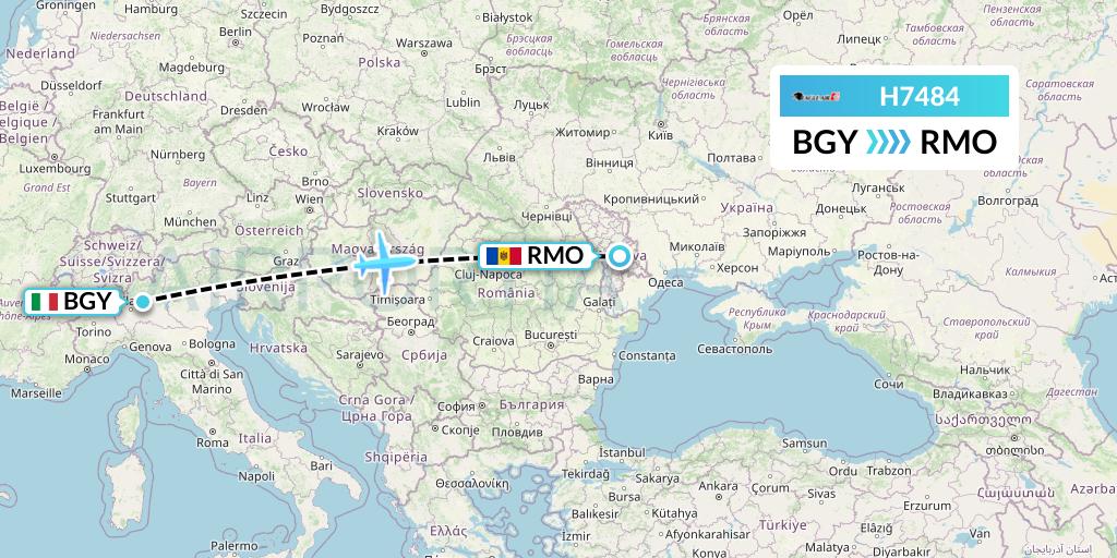 H7484 Eagle Air Flight Map: Milan to Chisinau