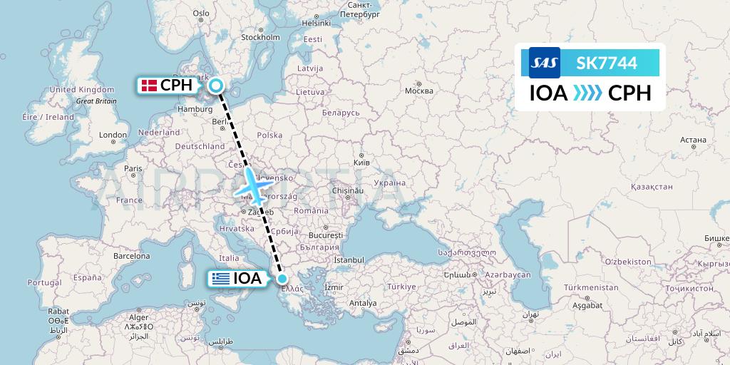 SK7744 SAS Flight Map: Ioannina to Copenhagen