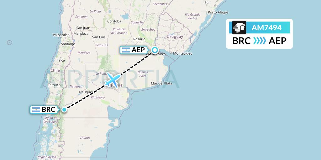 AM7494 Aeromexico Flight Map: San Carlos de Bariloche to Buenos Aires
