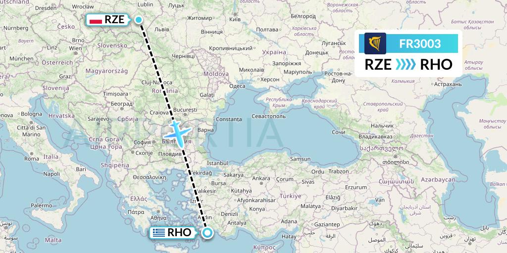 FR3003 Ryanair Flight Map: Rzeszow to Rhodes