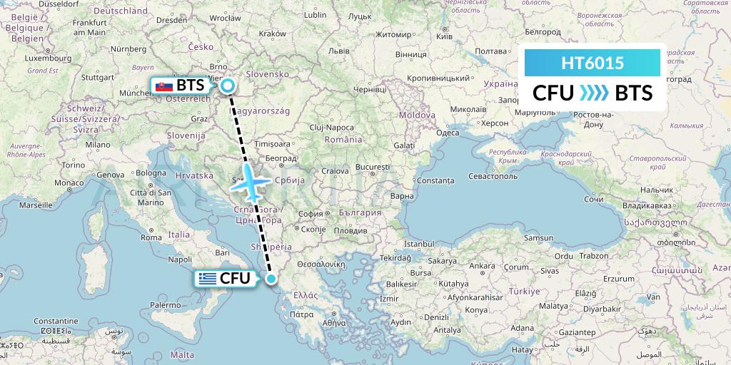 HT6015 Ningxia Cargo Airlines CO.,LTD Flight Map: Corfu to Bratislava
