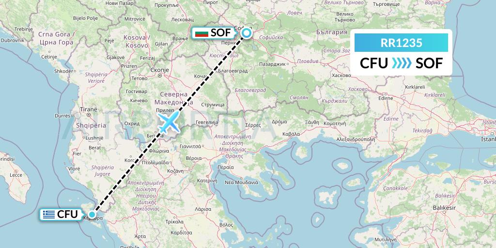 RR1235 Royal Air Force Flight Map: Corfu to Sofia