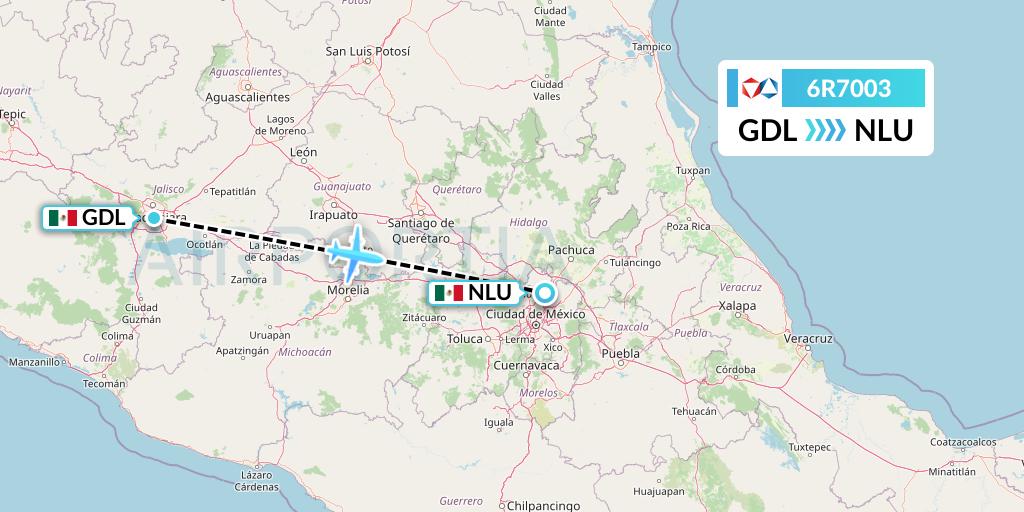 6R7003 Alrosa Flight Map: Guadalajara to Reyes Acozac