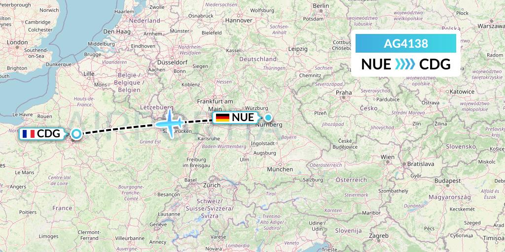 AG4138 Aruba Airlines Flight Map: Nurnberg to Paris