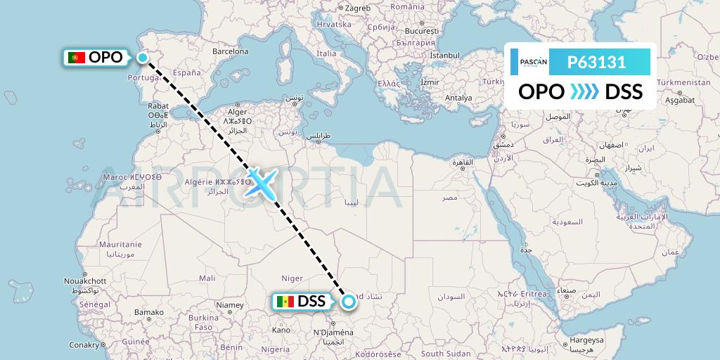 P63131 Pascan Aviation Flight Map: Porto to Dakar