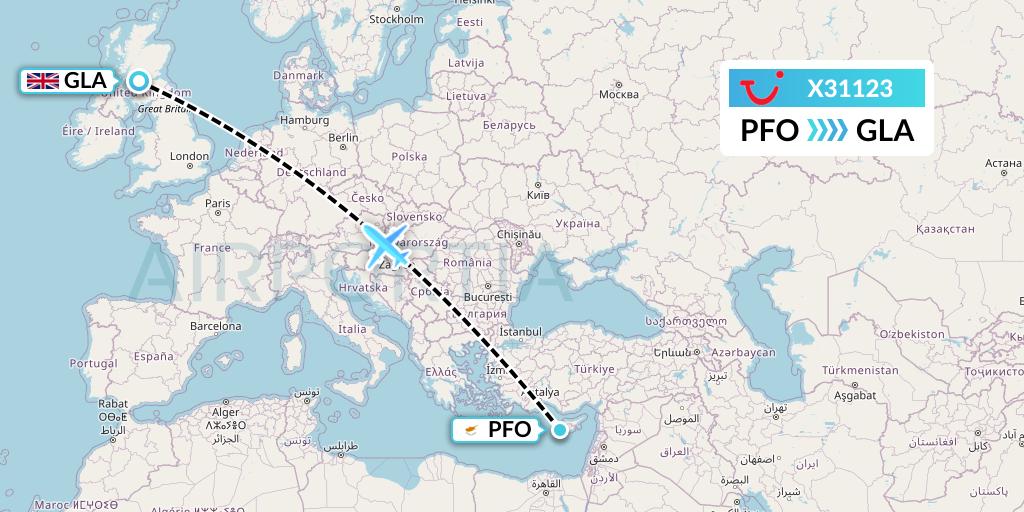 X31123 TUI fly Germany Flight Map: Pafos to Glasgow