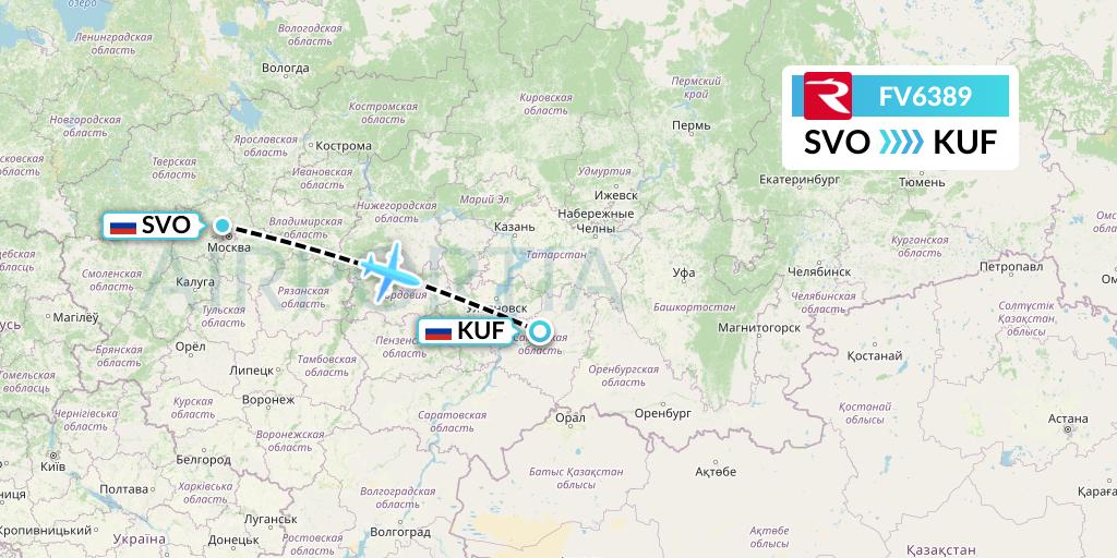 FV6389 Rossiya Flight Map: Moscow to Samara