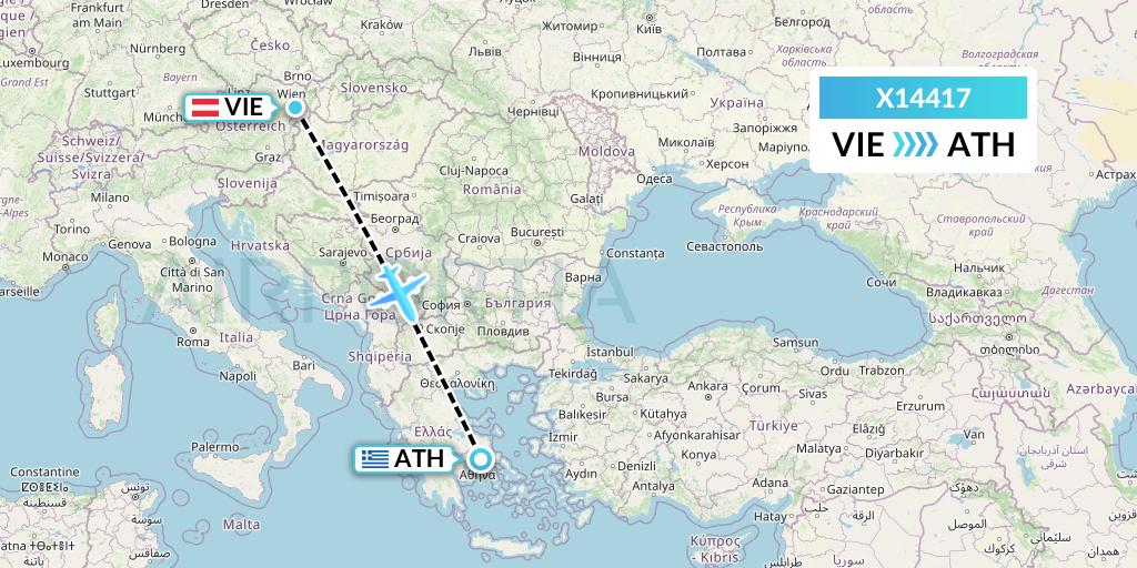 X14417 Nik Airways Flight Map: Vienna to Athens