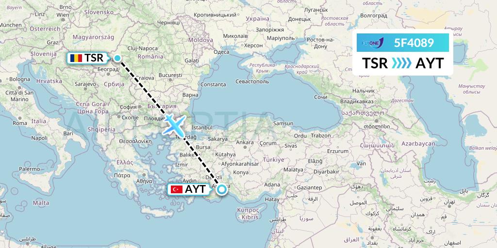 5F4089 Fly One Flight Map: Timisoara to Antalya
