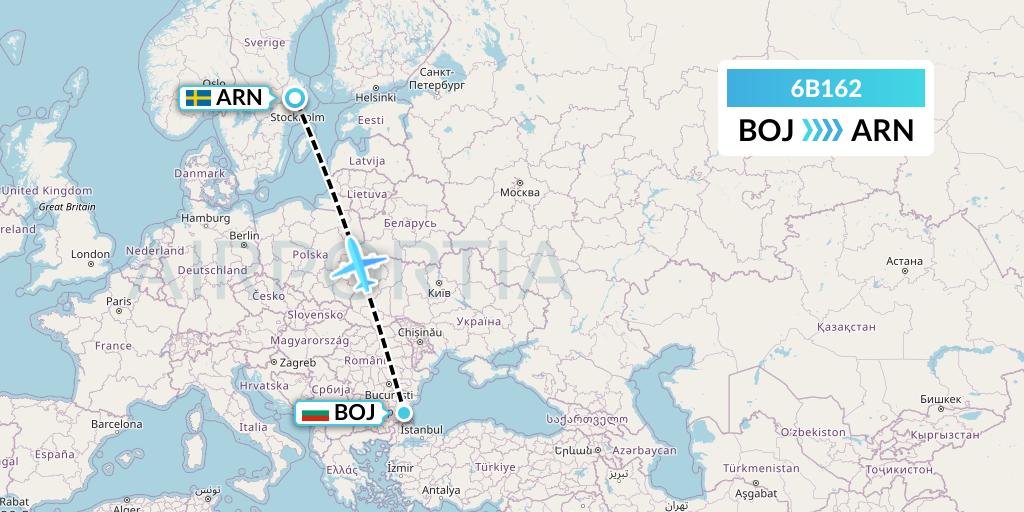 6B162 TUI fly Nordics Flight Map: Burgas to Stockholm