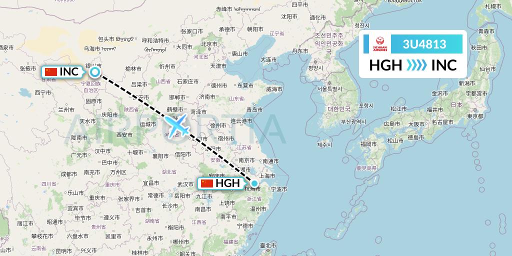 3U4813 Sichuan Airlines Flight Map: Hangzhou to Yinchuan