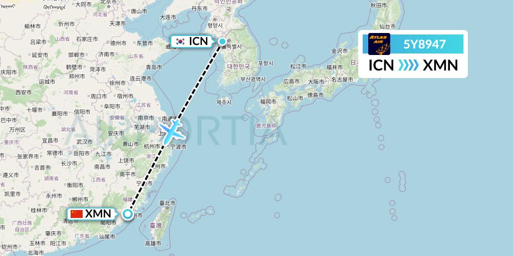 5Y8947 Atlas Air Flight Map: Seoul to Xiamen