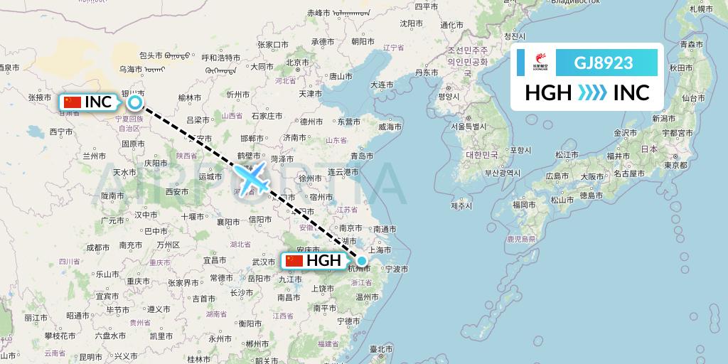 GJ8923 Loong Airlines Flight Map: Hangzhou to Yinchuan