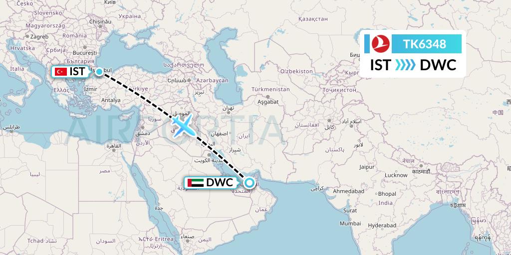 TK6348 Turkish Airlines Flight Map: Istanbul to Dubai