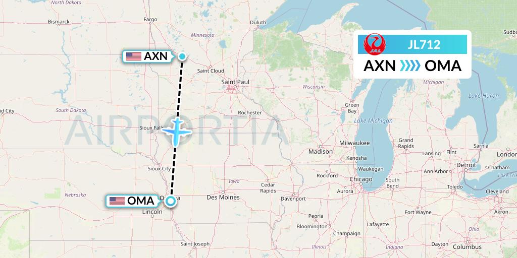 JL712 Japan Airlines Flight Map: Alexandria to Omaha