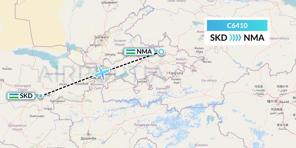 C6410 Capitol Air Express Flight Map: Samarkand to Namangan