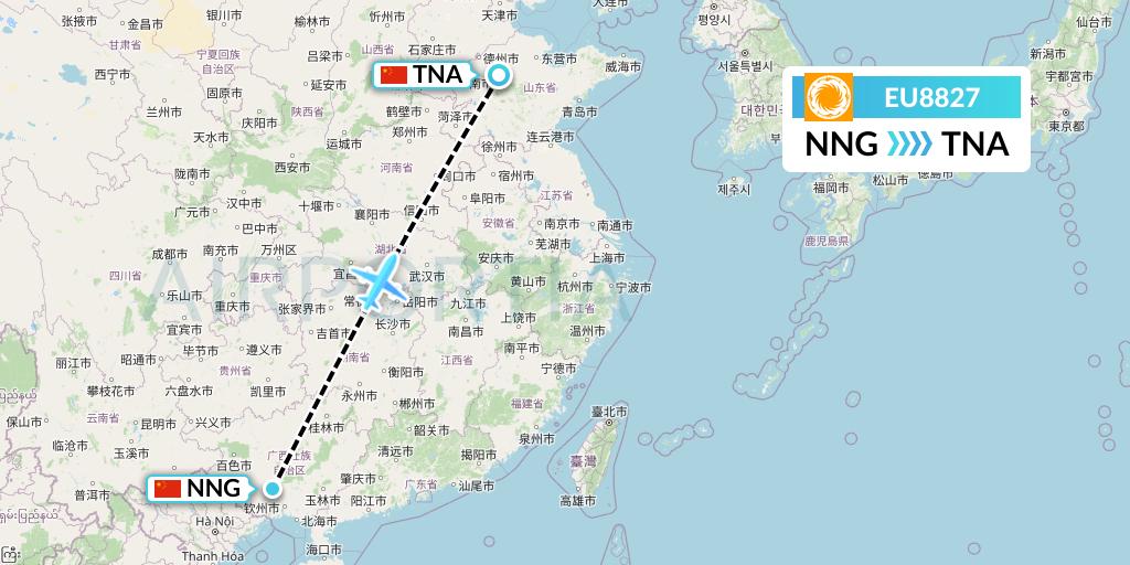 EU8827 Chengdu Airlines Flight Map: Nanning to Jinan