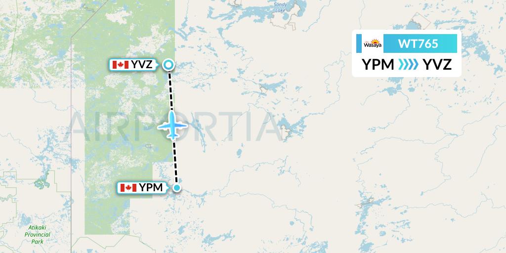 WT765 Swiftair Flight Map: Pikangikum to Deer Lake