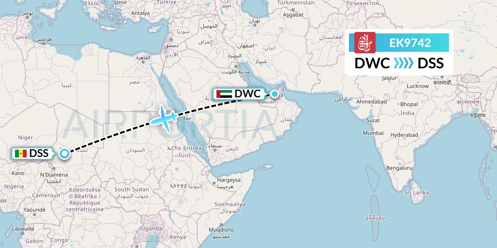 EK9742 Emirates Flight Map: Dubai to Dakar