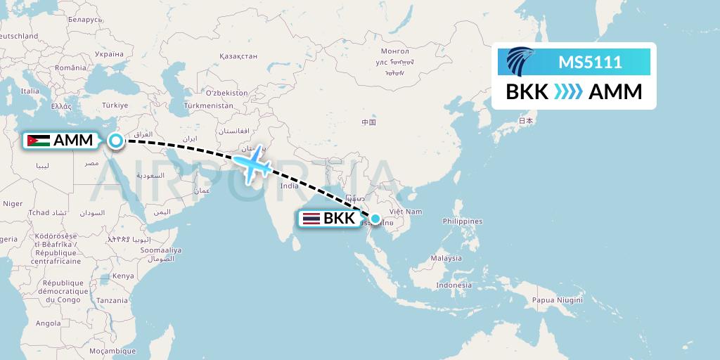 MS5111 EgyptAir Flight Map: Bangkok to Amman