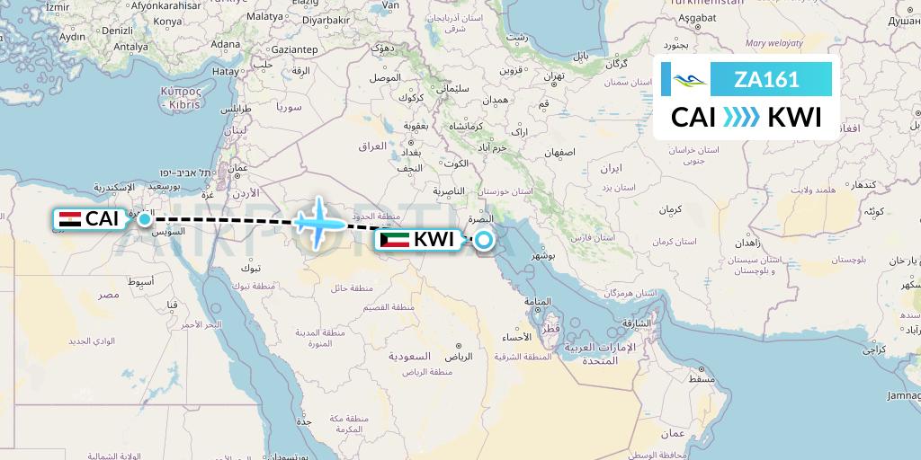 ZA161 Sky Angkor Airlines Flight Map: Cairo to Kuwait City