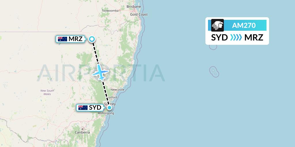 AM270 Aeromexico Flight Map: Sydney to Moree
