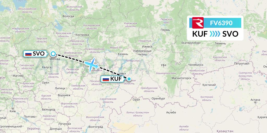 FV6390 Rossiya Flight Map: Samara to Moscow
