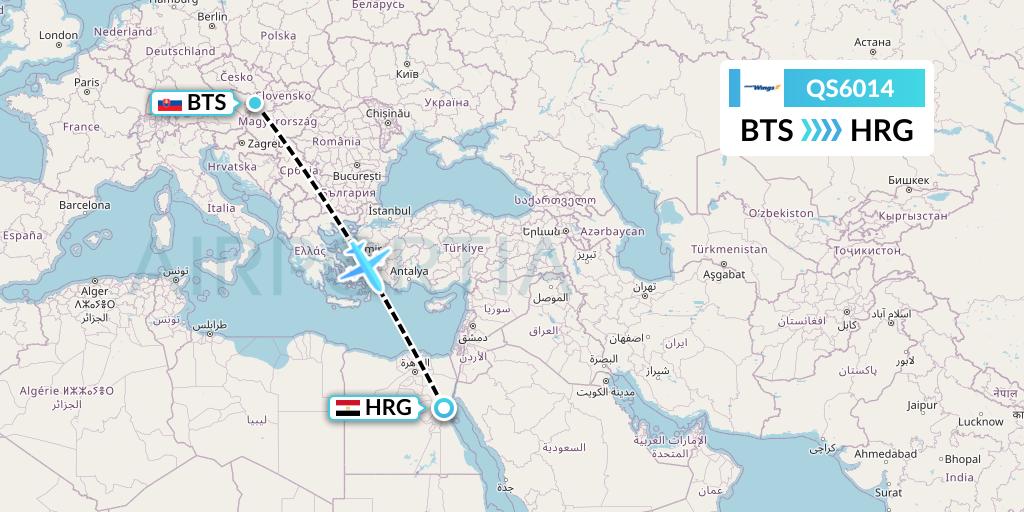 QS6014 Smartwings Flight Map: Bratislava to Hurghada