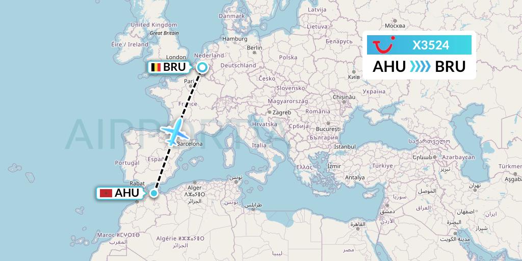 X3524 TUI fly Germany Flight Map: Al Hoceima to Brussels