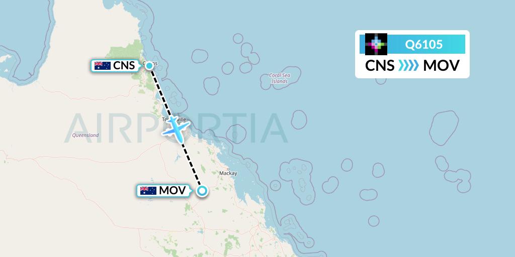 Q6105 Volaris Costa Rica Flight Map: Cairns to Moranbah