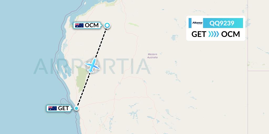 QQ9239 Alliance Airlines Flight Map: Geraldton to Boolgeeda