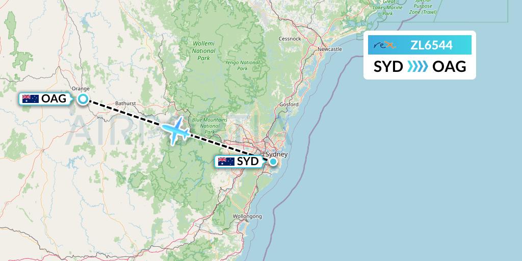 ZL6544 Regional Express Flight Map: Sydney to Orange
