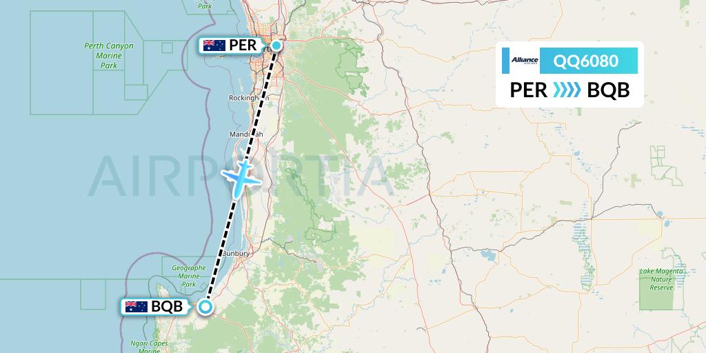 QQ6080 Alliance Airlines Flight Map: Perth to Busselton
