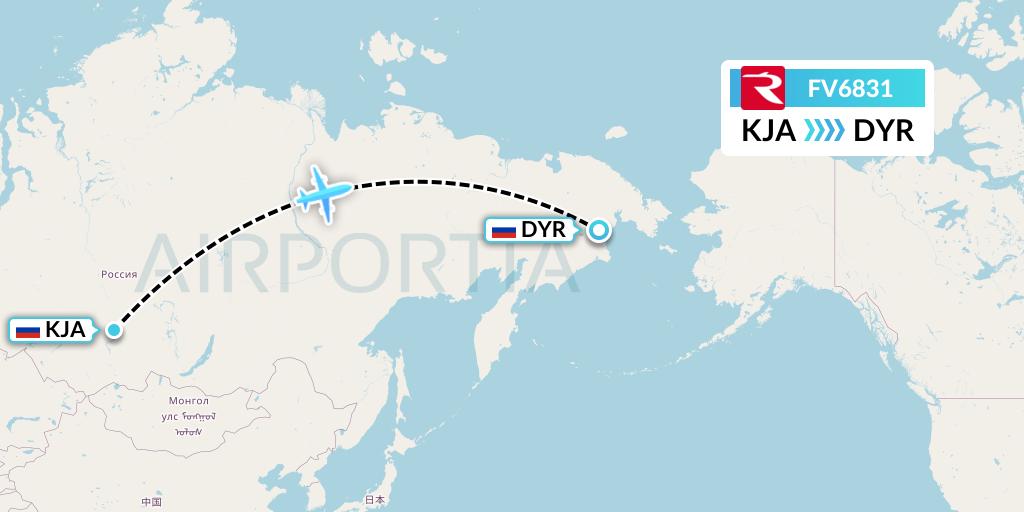 FV6831 Rossiya Flight Map: Krasnoyarsk to Anadyr