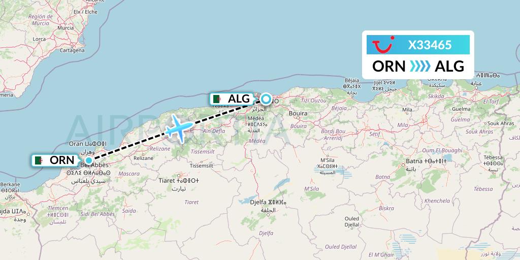 X33465 TUI fly Germany Flight Map: Oran to Algiers