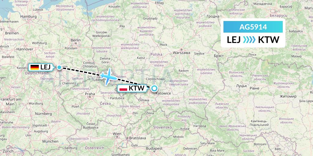 AG5914 Aruba Airlines Flight Map: Leipzig to Katowice