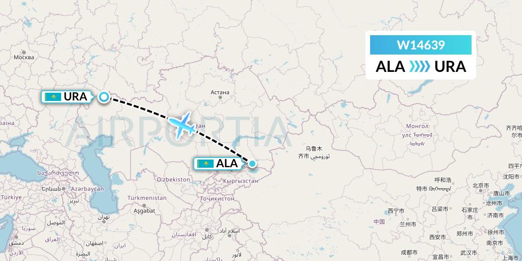 W14639 World Ticket Ltd Flight Map: Almaty to Oral